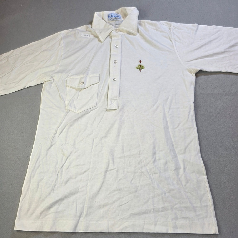 Vintage Pickering Lisle Cotton Polo Shirt White Long Sleeve 1912 Crest Mens M